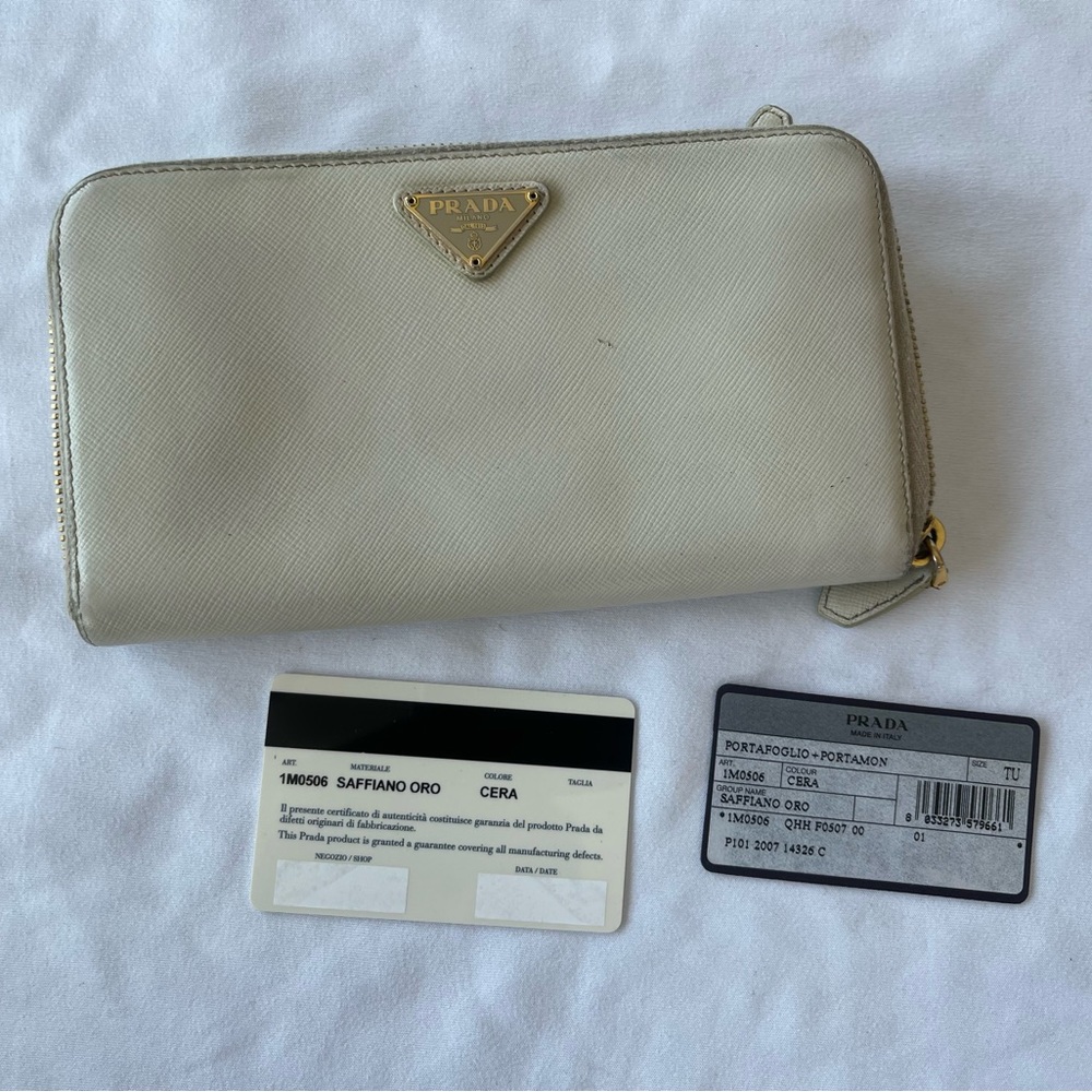 PRADA Wallet Saffiano Gold Leather Zipper Women’s Authentic